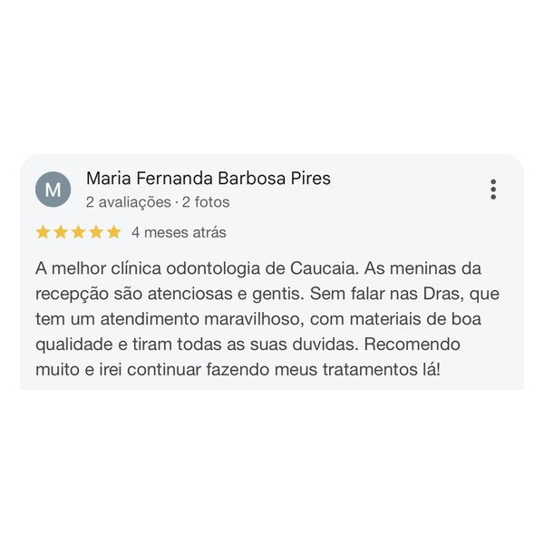 Print real da avaliação de Maria Fernanda Barbosa Pires no Google